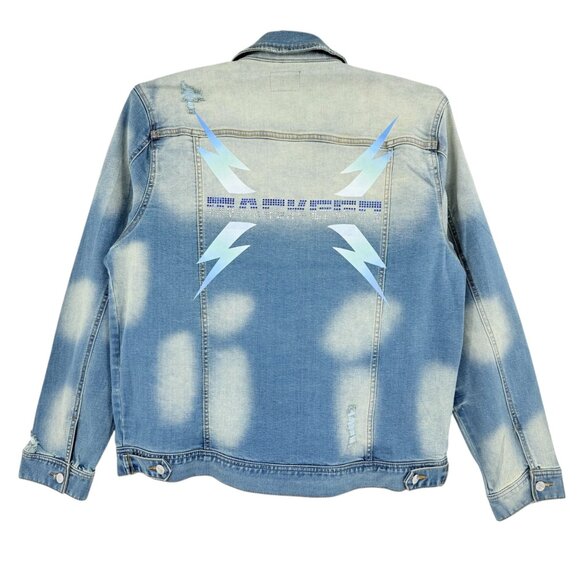 Mackeen Men's Venice Rhinestones Blue Denim Jacket Small Distressed Thunder NWT - Picture 3 of 12